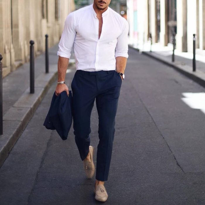 White button up dress shirt men